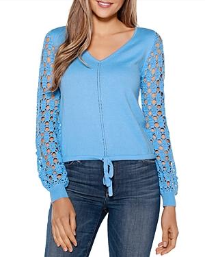 Belldini Crochet Sleeve V-neck Pullover Sweater