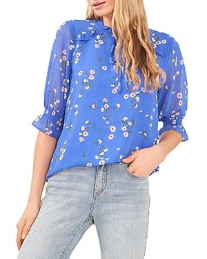 Cece Printed Tie Neck Drop Shoulder Top