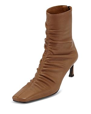 Reike Nen Women's Square Toe Front Shirring Leather Mid Heel Booties