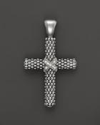 Lagos Diamond Caviar Cross Pendant In Sterling Silver
