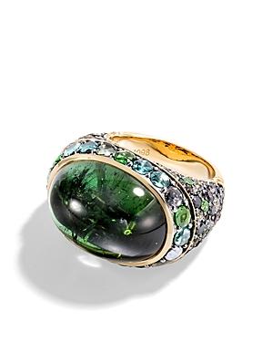 John Hardy 18k Yellow Gold Cinta Collection One-of-a-kind Dot Green Tourmaline Ring With Multi Stone & Black Diamond - 100% Exclusive