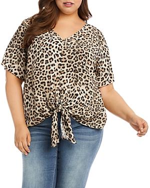 Karen Kane Plus Animal Print Tie Front Top