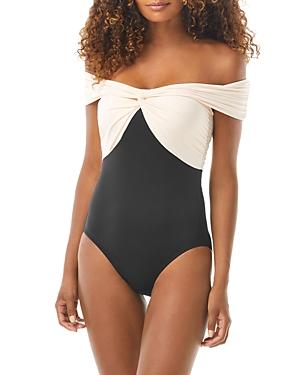 Carmen Marc Valvo Off Shoulder Color Blocked One Piece Swimsuit