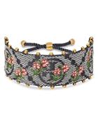 Tory Burch T Monogram Logo & Floral Embroidery Slider Bracelet