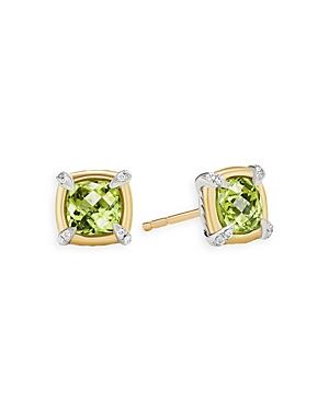 David Yurman Sterling Silver Petite Chatelaine Peridot & Diamond Pave Stud Earrings In 18k Yellow Gold