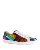 Gucci Men's Ace Metallic Leather Rainbow Sneakers