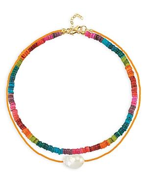 Maison Irem Multicolor Gemstone Bead & Cultured Freshwater Pearl Collar Necklaces In 18k Gold Plated Sterling Silver, 16.14-17.71, Set Of 2
