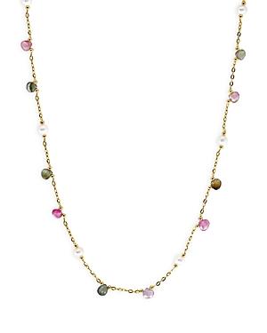 Bloomingdale's Freshwater Pearl & Multicolor Tourmaline Collar Necklace In 14k Yellow Gold, 16.5 - 100% Exclusive
