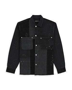 The Kooples Denim Patchwork Regular Fit Button Down Shirt