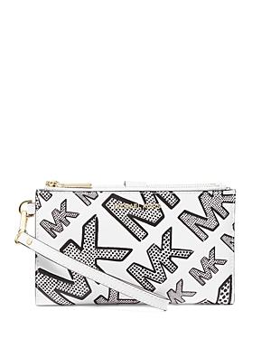 Michael Michael Kors Jet Set Logo Embossed Leather Double Zip Wristlet