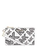 Michael Michael Kors Jet Set Logo Embossed Leather Double Zip Wristlet