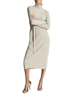 Reiss Kara Roll Neck Rib Knit Midi Dress