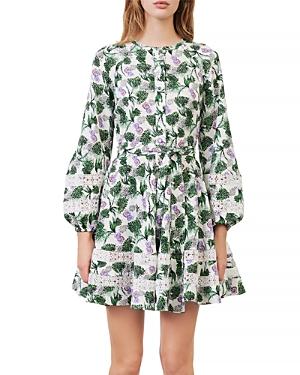 Maje Roman Floral Print Lace Inset Dress