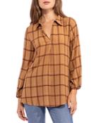 B Collection By Bobeau Plaid Pleated Top