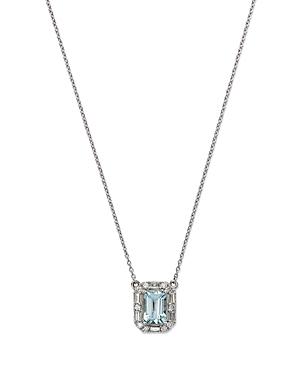 Bloomingdale's Aquamarine & Diamond Halo Pendant Necklace In 14k White Gold, - 100% Exclusive