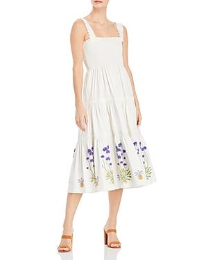 Tory Burch Embroidered Smocked Midi Dress