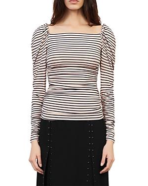 Maje Take Striped Puff Shoulder Top