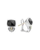 Lagos 18k Gold And Sterling Silver Caviar Color Onyx Huggie Drop Earrings