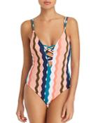 Red Carter Tanzania Strappy Plunge One Piece Swimsuit