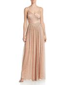 Laundry By Shelli Segal Crossover-front Metallic Pleated Gown