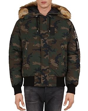 The Kooples Camo Puffa Down Coat With Faux-fur-trimmed Hood