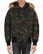 The Kooples Camo Puffa Down Coat With Faux-fur-trimmed Hood