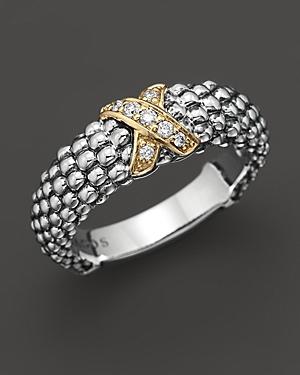 Lagos X Collection Sterling Silver And 18k Yellow Gold Diamond Caviar Ring