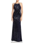 Aqua Sequined Velvet Gown - 100% Exclusive