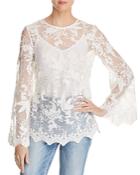 Aqua Embroidered Sheer Bell Sleeve Top - 100% Exclusive