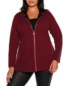 Belldini Plus Faux Leather Collared Sweater Jacket