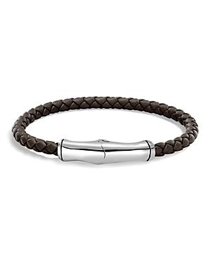 John Hardy Sterling Silver Bamboo Station Bracelet In Brown Leather