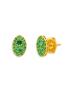 Colette Jewelry 18k Yellow Gold Les Chevalieres Green Tsavorite Oval Cluster Stud Earrings