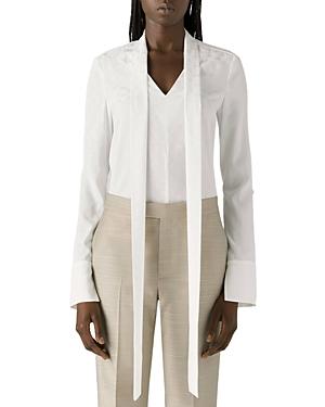 St. John Icon Jacquard Tie Neck Blouse