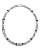 Lagos Sterling Silver & Ceramic Caviar Beaded Necklace With Diamonds, 16