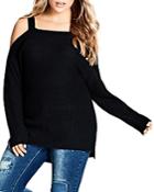 City Chic Ribbed Cold Shoulder Sweater