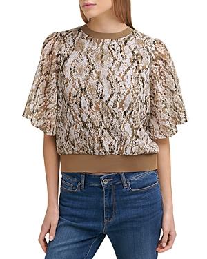 Dkny Snake Print Flutter Sleeve Top