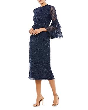 Mac Duggal Bell Sleeve Sequin Midi Dress