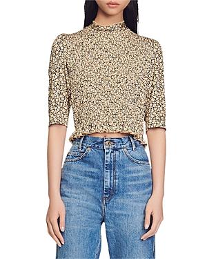 Sandro Gigi Floral Print Smocked Tee