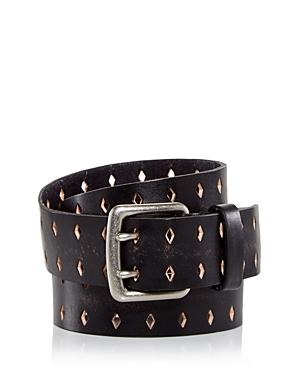 Frye Men's Double Prong Perforated Diamond Leather Belt