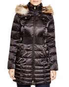 Laundry By Shelli Segal Cinched-waist Coat With Faux-fur Trim