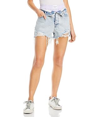 Alexanderwang.t Bite Flip Boxer Waist Cut Off Denim Shorts In Pebble Bleach