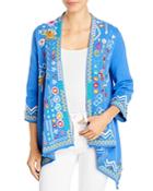 Johnny Was Prisca Embroidered Draped Open Cardigan