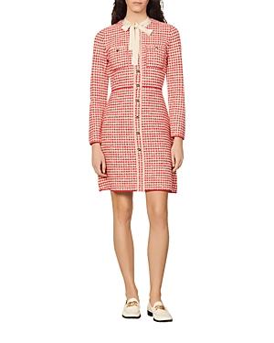 Sandro Edmee Tie Collar Tweed Dress
