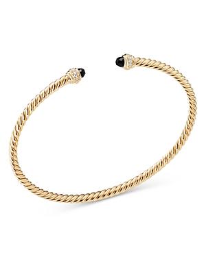 David Yurman 18k Yellow Gold Cable Spira Bracelet With Black Onyx & Diamonds