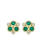 Temple St. Clair 18k Yellow Gold Classic Triple Stone Emerald And Diamond Earrings