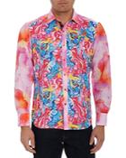 Robert Graham Coral Twist Limited Edition Linen & Cotton Watercolor Paisley Print Classic Fit Button Down Shirt