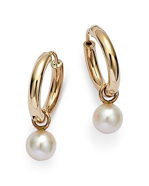 Moon & Meadow 14k Yellow Gold Freshwater Pearl Dangle Hoop Earrings