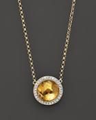 Bloomingdale's Citrine And Diamond Round Pendant Necklace In 14k Yellow Gold, 16.5