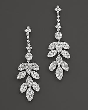 Diamond Leaf Drop Earrings In 14k White Gold, 2.45 Ct. T.w.