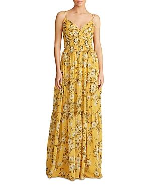 Ml Monique Lhuillier Floral Print Chiffon Dress